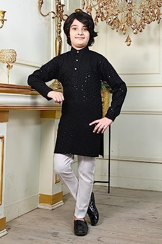 AHHAAAA Kids Indian Ethnic Full Sequin Embroidery Stitching Kurta Pajama Set