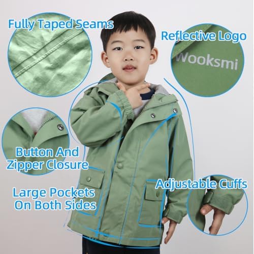 Wooksmi Kids Waterproof Rain Jacket Boys Girls 5000mm polyester Unisex Design Reflective Details