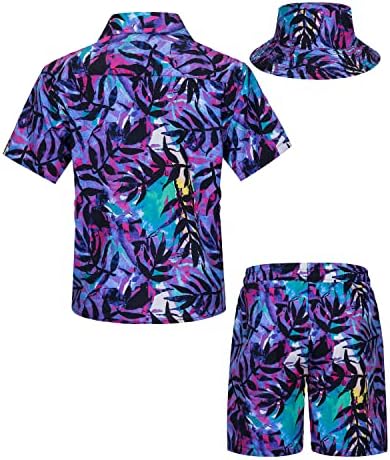 TUNEVUSE Little Big Boys Hawaiian Button Down Shirts and Shorts Sets