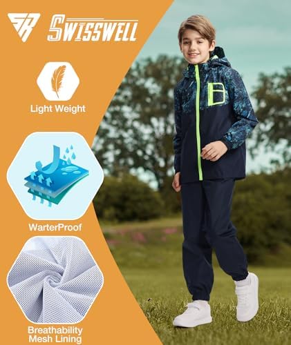 SWISSWELL Kids Rain Jacket Waterproof for School