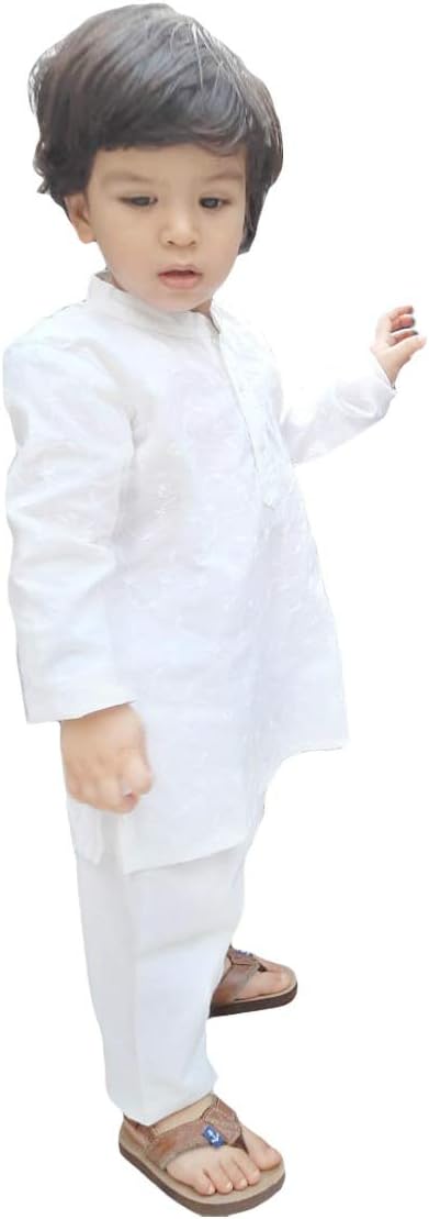 Flawnt Chikan Embroidery Cotton Kurta Set for Boys