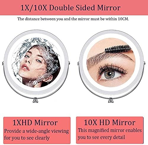 FUDGIO 7-inch Makeup Mirror with 10x Magnification 360-Degree Swivel Rotation