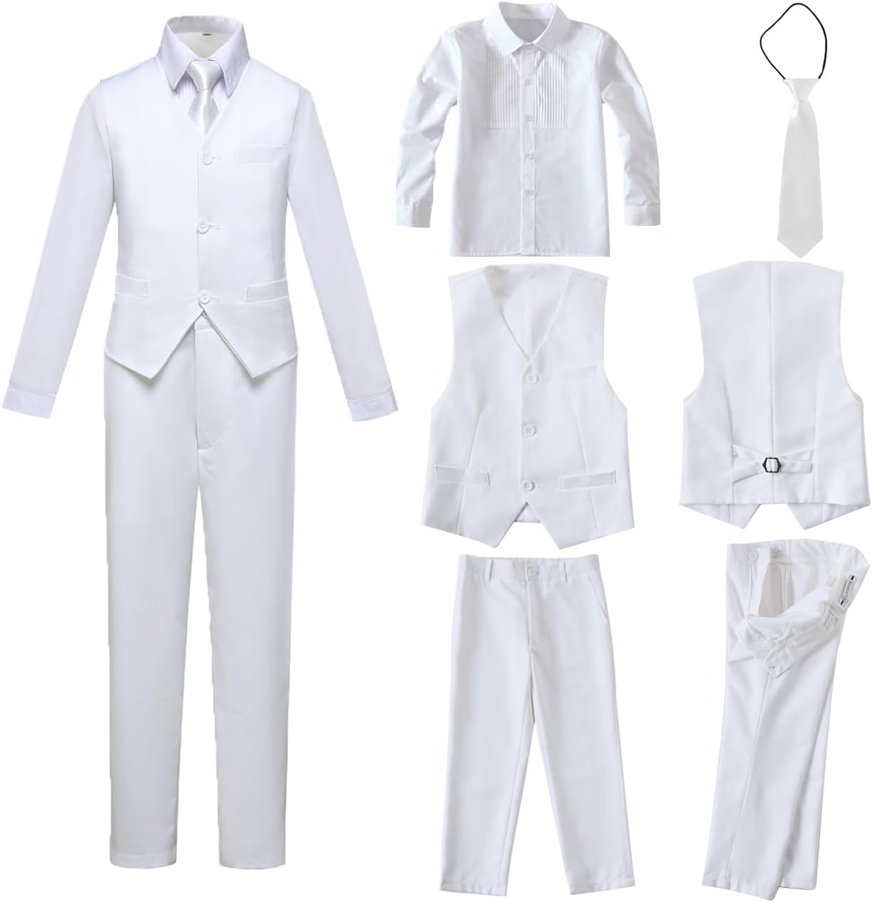 Boys 4 Piece Formal Suit Set Vest Pants Shirt Tie