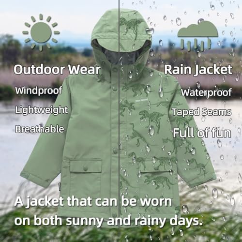 Wooksmi Kids Waterproof Rain Jacket Boys Girls 5000mm polyester Unisex Design Reflective Details
