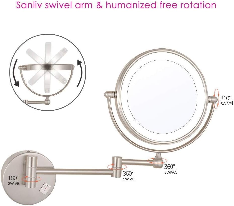 Wall-Mounted Makeup Mirror 360-Degree Rotation for Cosmetics and Grooming