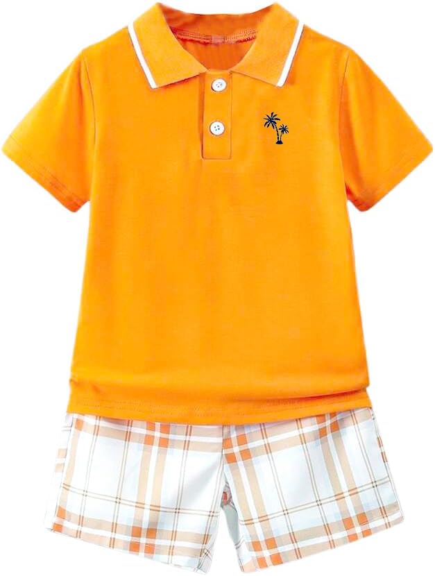 Kids Tween Boy Casual Polo Shirt and Plaid Shorts Set