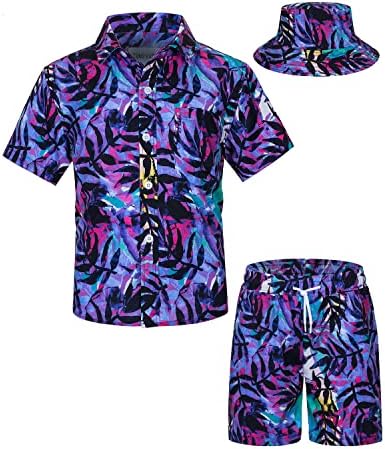 TUNEVUSE Little Big Boys Hawaiian Button Down Shirts and Shorts Sets