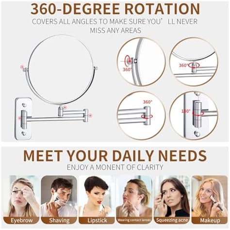 8 Inch Double Sided Lighted Makeup Mirror with Swivel Arm and Magnification
