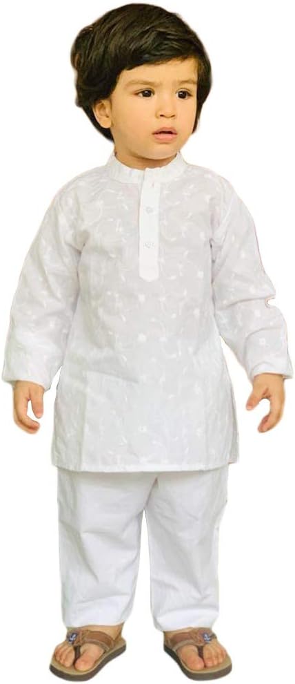 Flawnt Chikan Embroidery Cotton Kurta Set for Boys