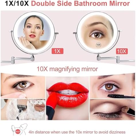 Wall-Mounted Light-Up Makeup Mirror with 360 Swivel and Touch Control