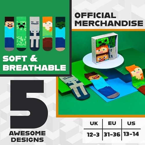 Minecraft Boys Calf Socks Boys Minecraft Design