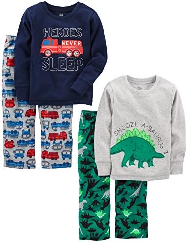 Simple Joys by Carters Boys Pajama Set 4-Piece Cotton Top Fleece Bottom