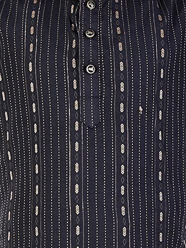 Boys Indian Kurta Set with Mandarin Collar and Thread Line Pattern