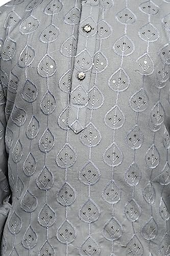AHHAAAA Kids Ethnic Sequential Print Embroidery Kurta Pajama Set for Boys