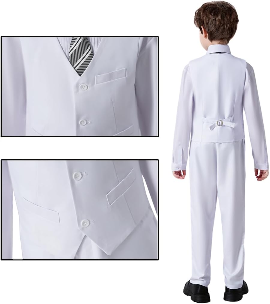 Boys 4 Piece Formal Suit Set Vest Pants Shirt Tie