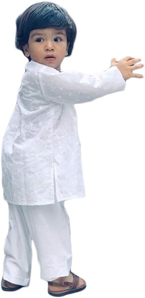 Flawnt Chikan Embroidery Cotton Kurta Set for Boys