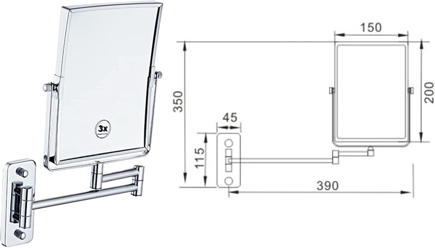 wall mounted dual sided 3x magnifying mirror