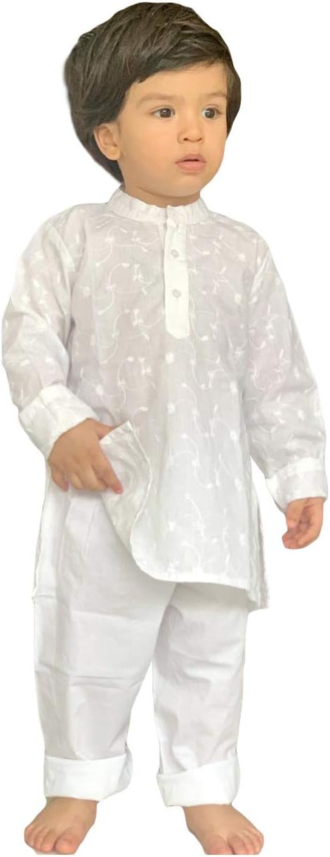 Flawnt Chikan Embroidery Cotton Kurta Set for Boys