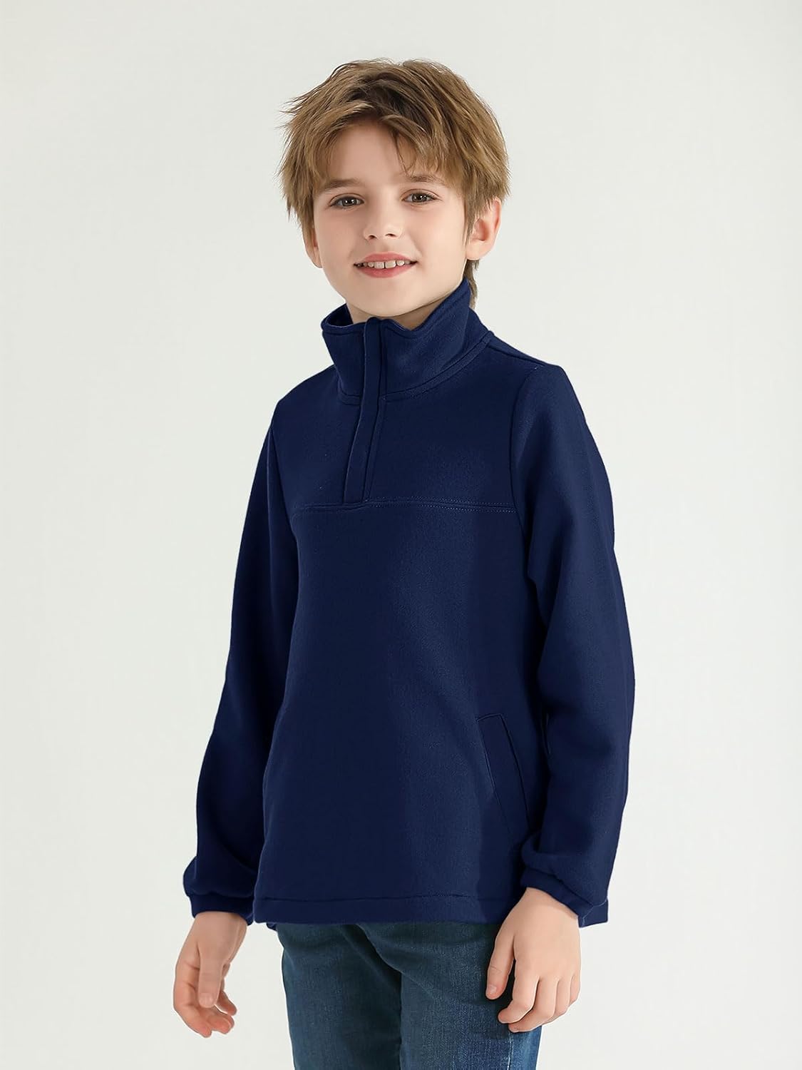 Warm Premium Boys Fleece Lined Quarter Zip Pullover 5-14 Years