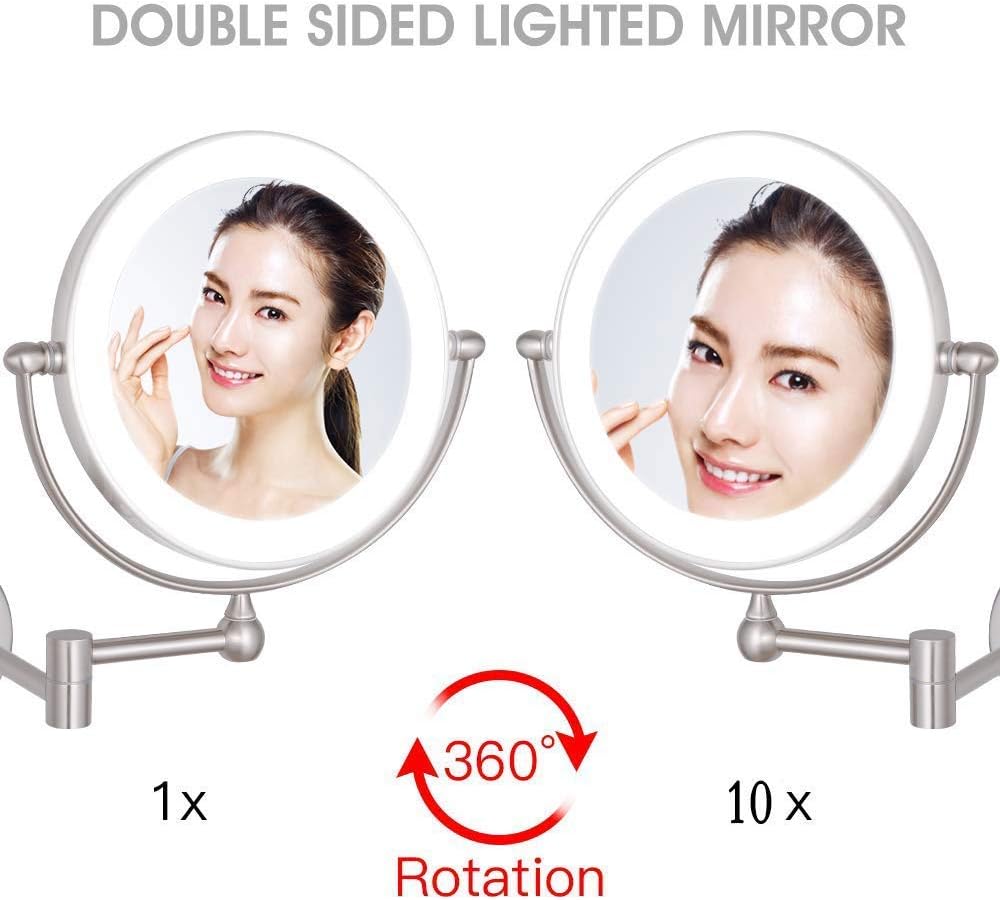 Wall-Mounted Makeup Mirror 360-Degree Rotation for Cosmetics and Grooming