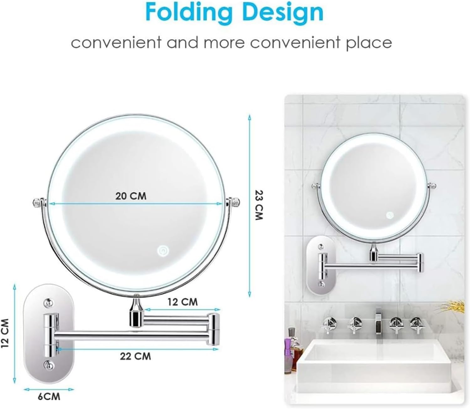 Chic Wall-Mounted Makeup Mirror with LED Light