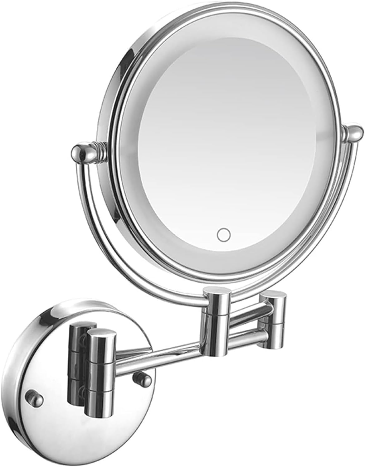 Wall-Mounted Lighted Makeup Mirror with Touch Sensor and Extendable Arm
