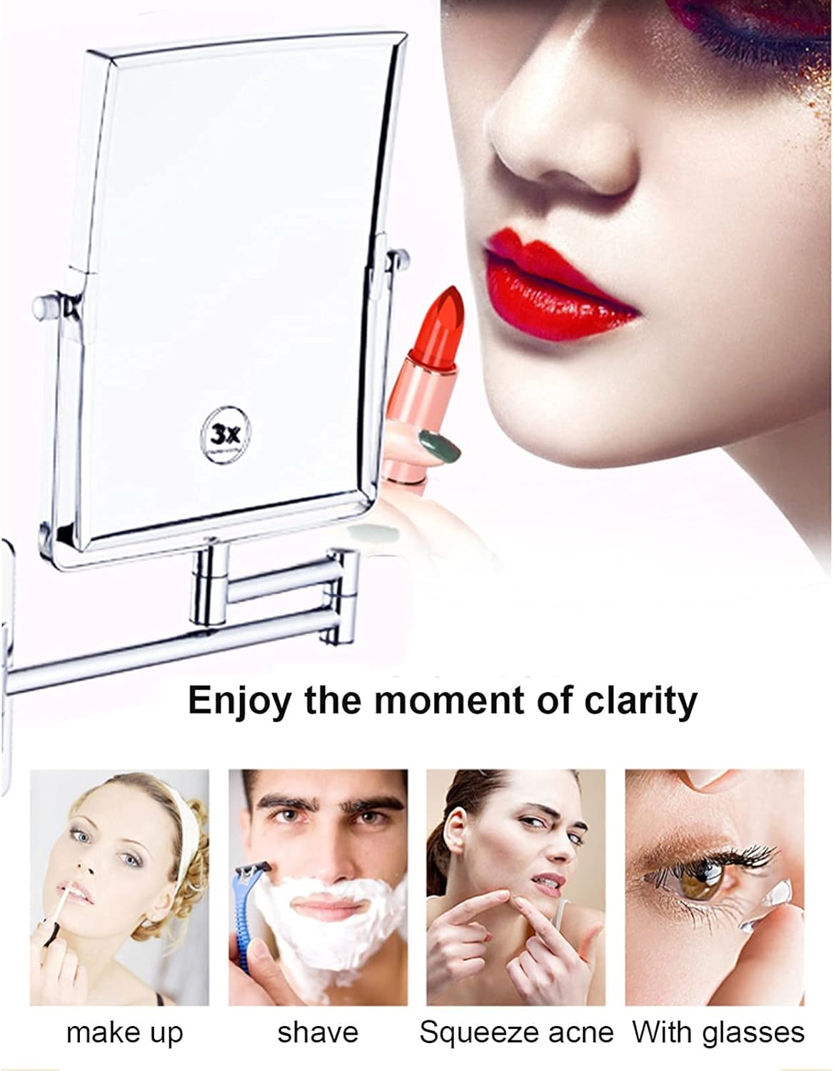 wall mounted dual sided 3x magnifying mirror