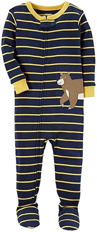 Carters Boys Navy Striped Grizzly Bear Cotton Footed Pajama Sleeper 5T