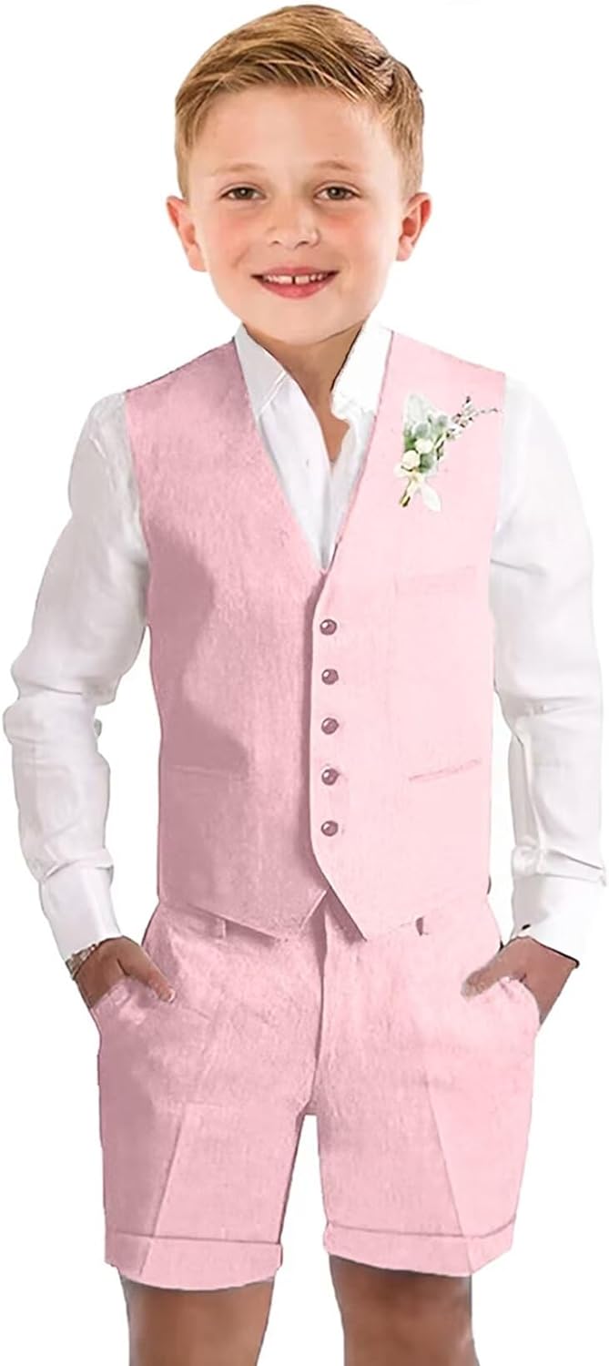 Tesscy Boys Linen Shorts Suit Charming and Comfortable for Summer