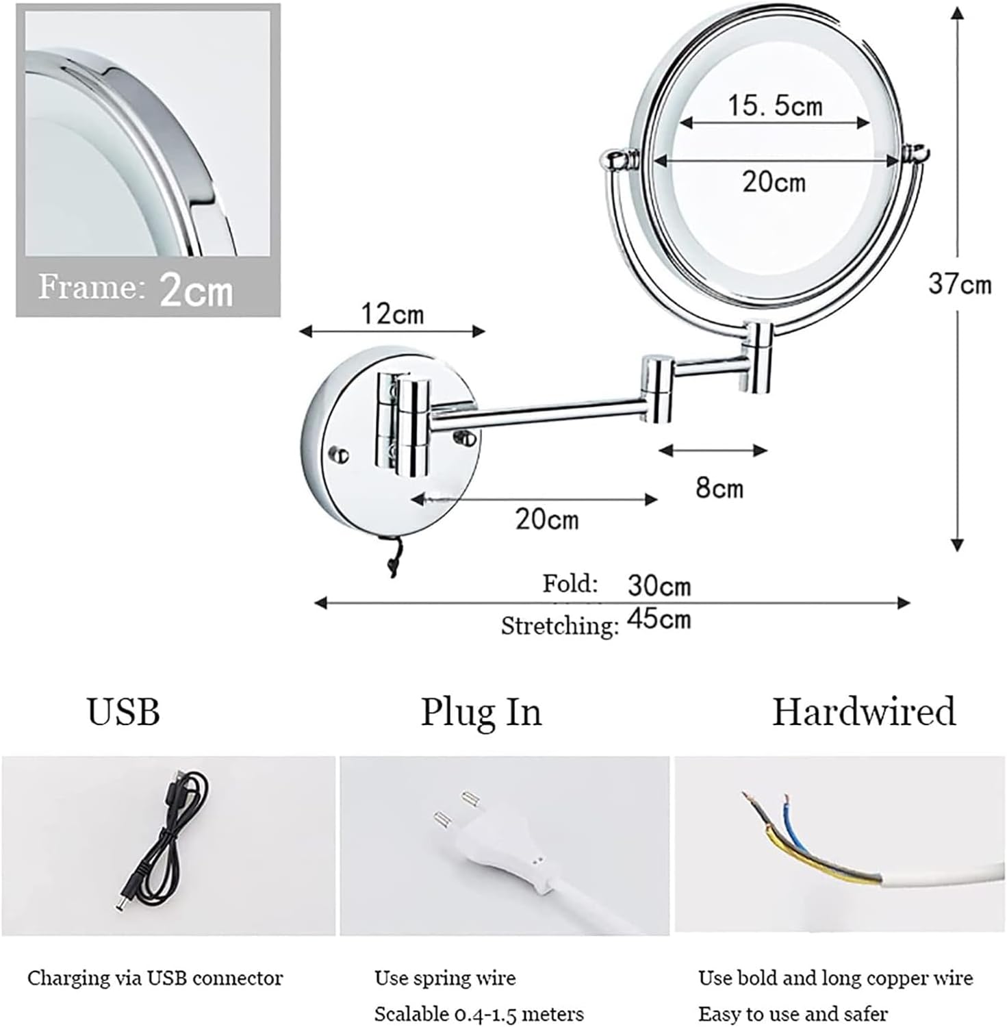 Wall-Mounted Light-Up Makeup Mirror with 360 Swivel and Touch Control