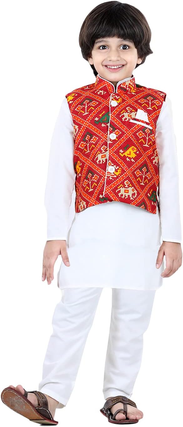 Stylish 3-Piece Ethnic Set for Kids - Boys Kurta Pyjama Jacket