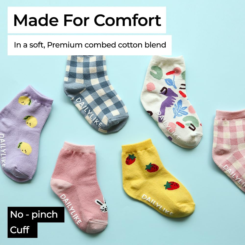 Dailylike Anti-Slip Grip Socks for Babies and Kids 6 Pairs