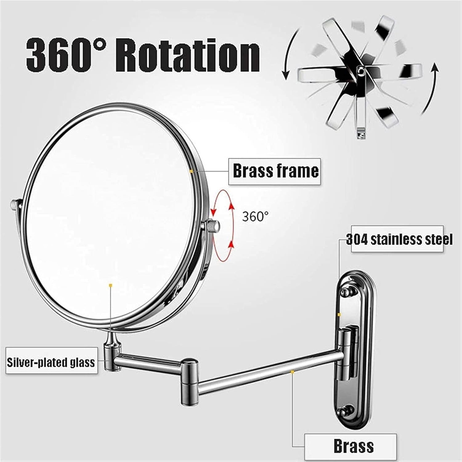 FUDGIO Extendable 360 Rotation Makeup Mirror