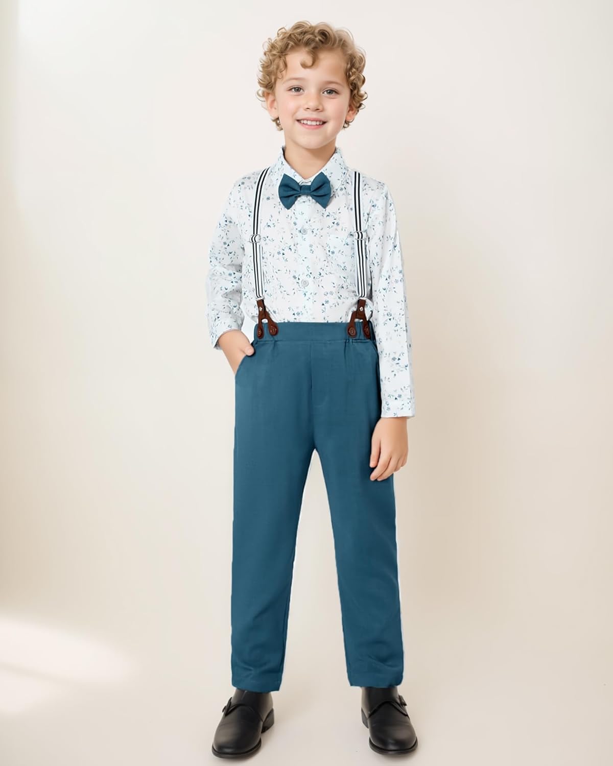 YALLET Toddler Boy bowtie Dress Shirt Suspender PantsShot gun bundle
