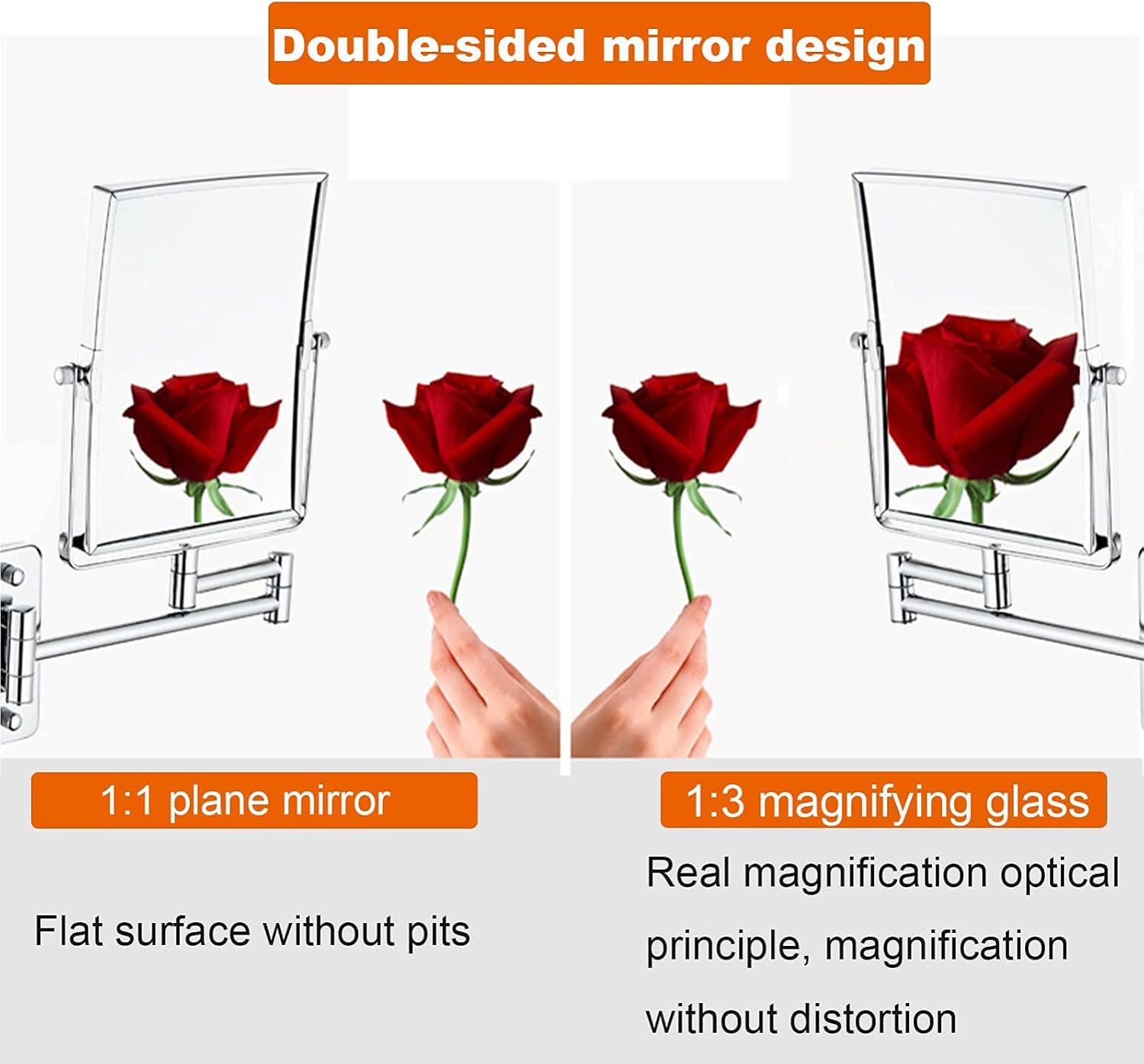 wall mounted dual sided 3x magnifying mirror