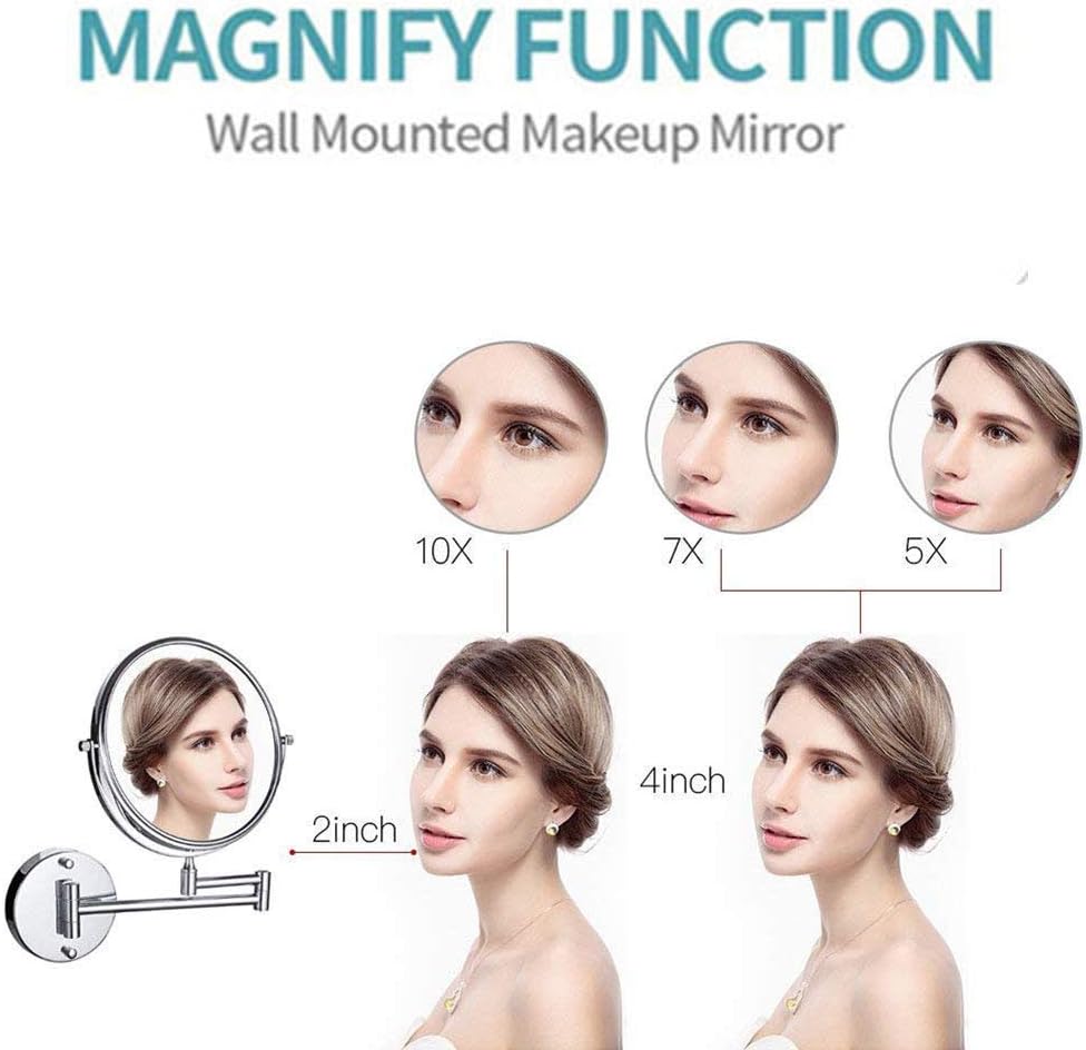 LCARY Wall Mirror with 360 Degree Swivel and Extendable Arm