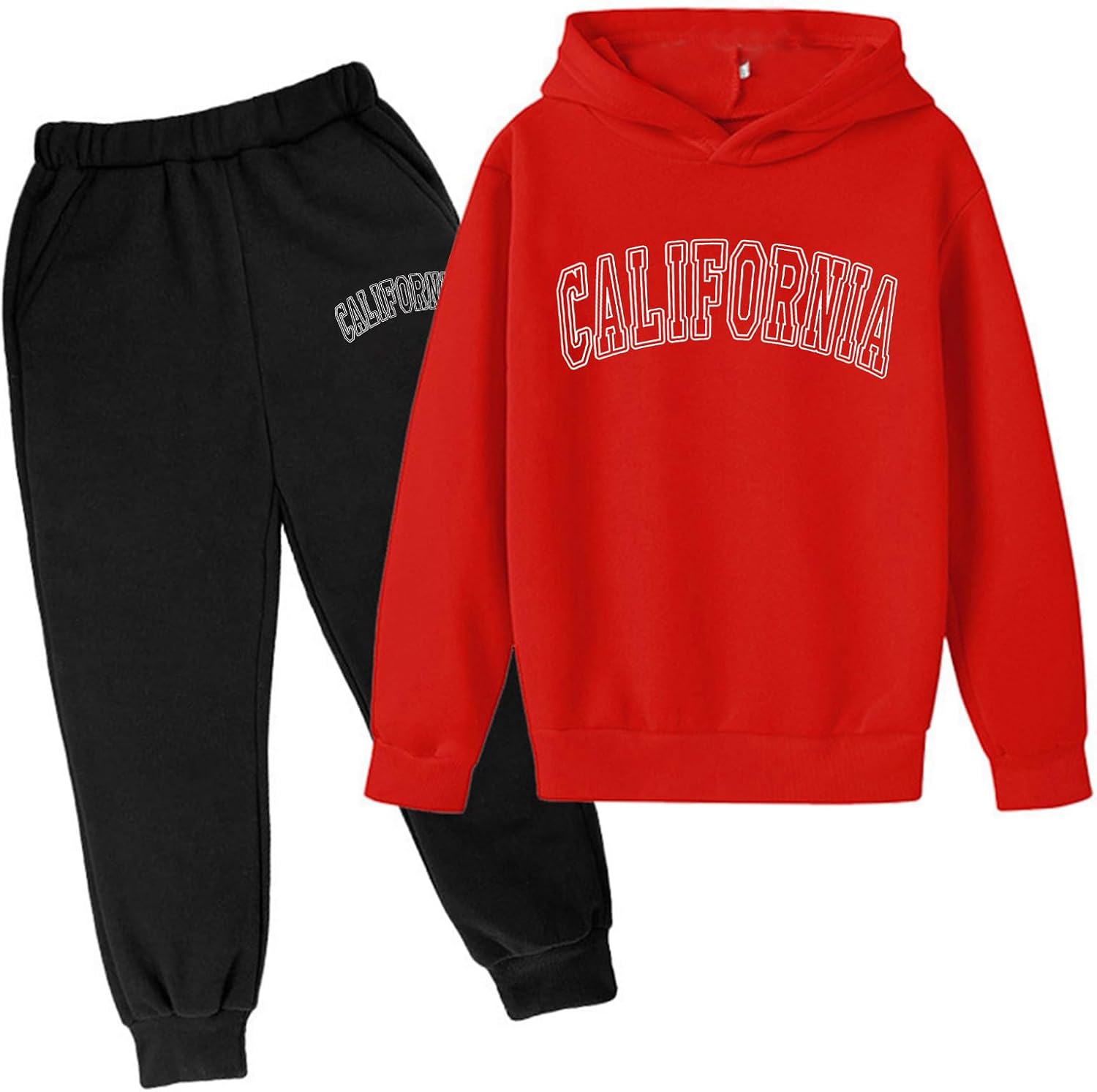 2 Piece Boys Tracksuit Set with Letter Print Hoodie Black Sweatpants