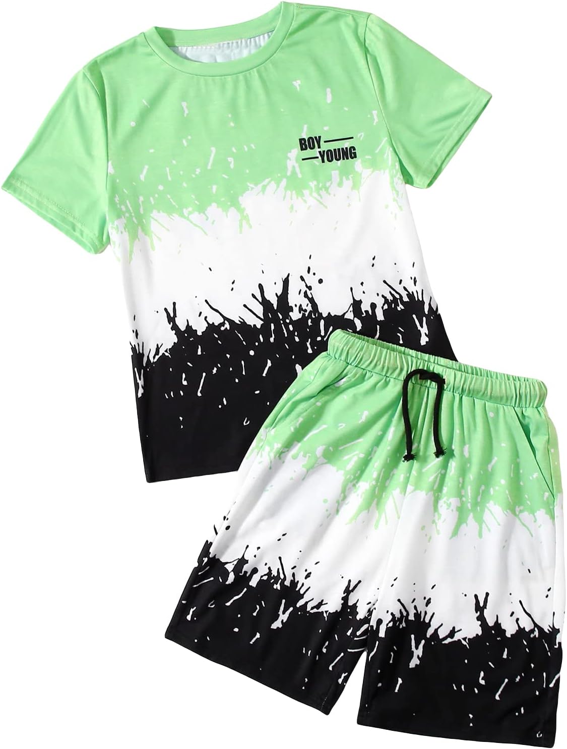 Floerns Boys Reflective Short Sleeve Tee and Track Shorts Set