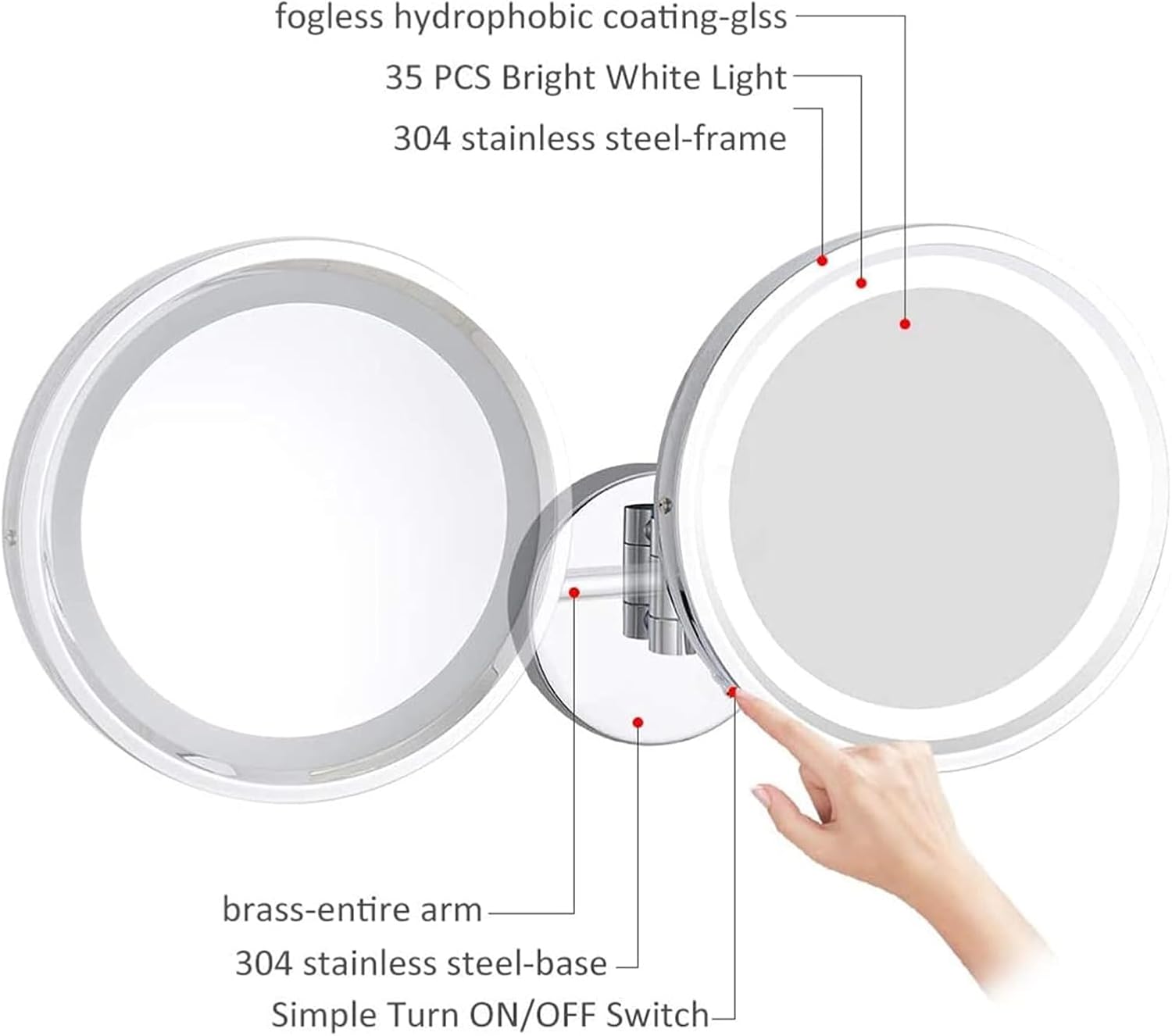 Touch Dimming LED Makeup Mirror with 10X Magnification
