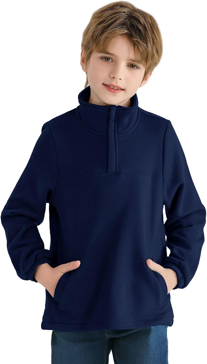 Warm Premium Boys Fleece Lined Quarter Zip Pullover 5-14 Years