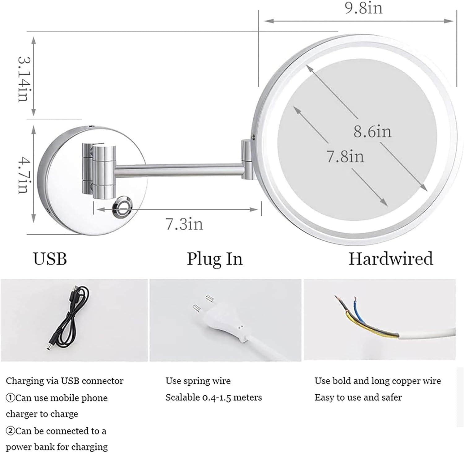Touch Dimming LED Makeup Mirror with 10X Magnification