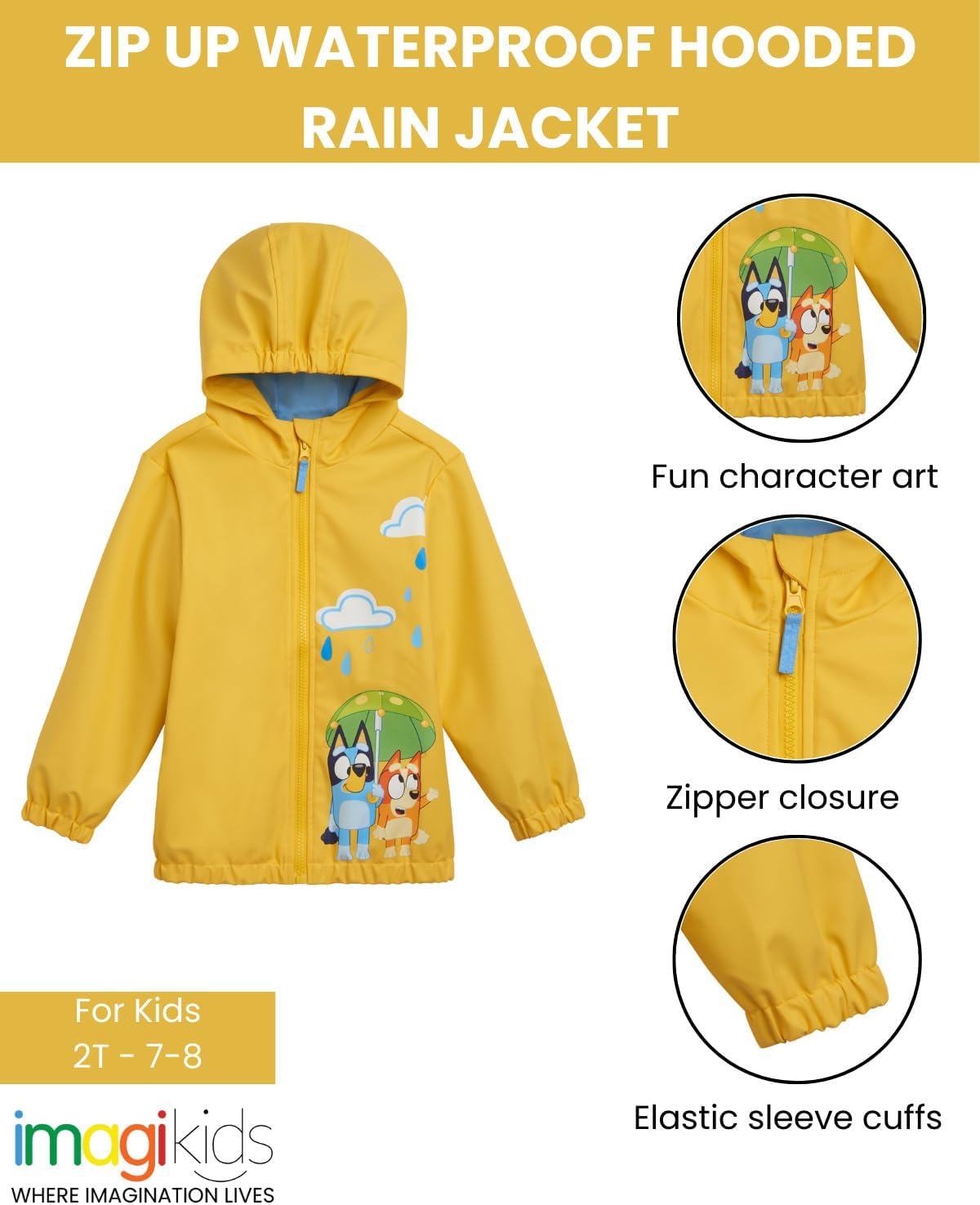 Bluey Yellow Rain Jacket toddler 2T-7-8