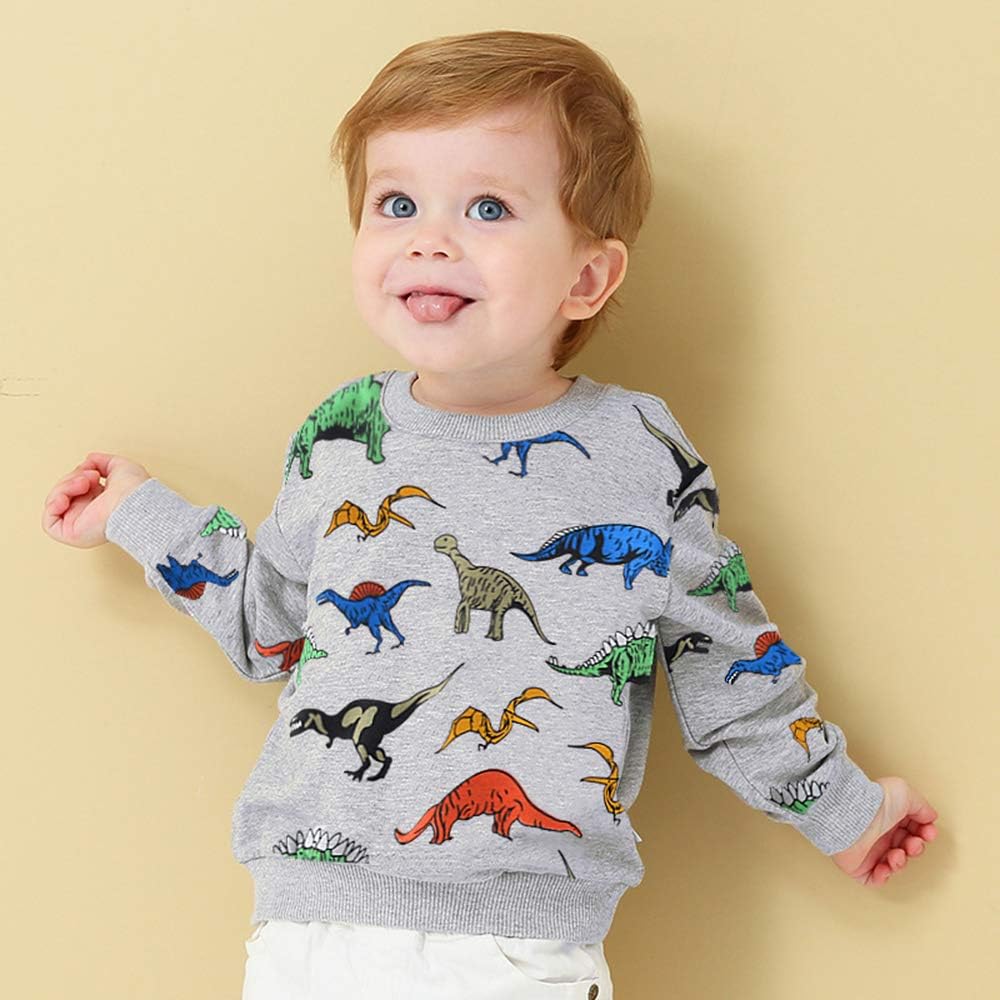 Toddler Boys Sweatshirts with Dinosaur Print and Elephant Trunk Sleeves