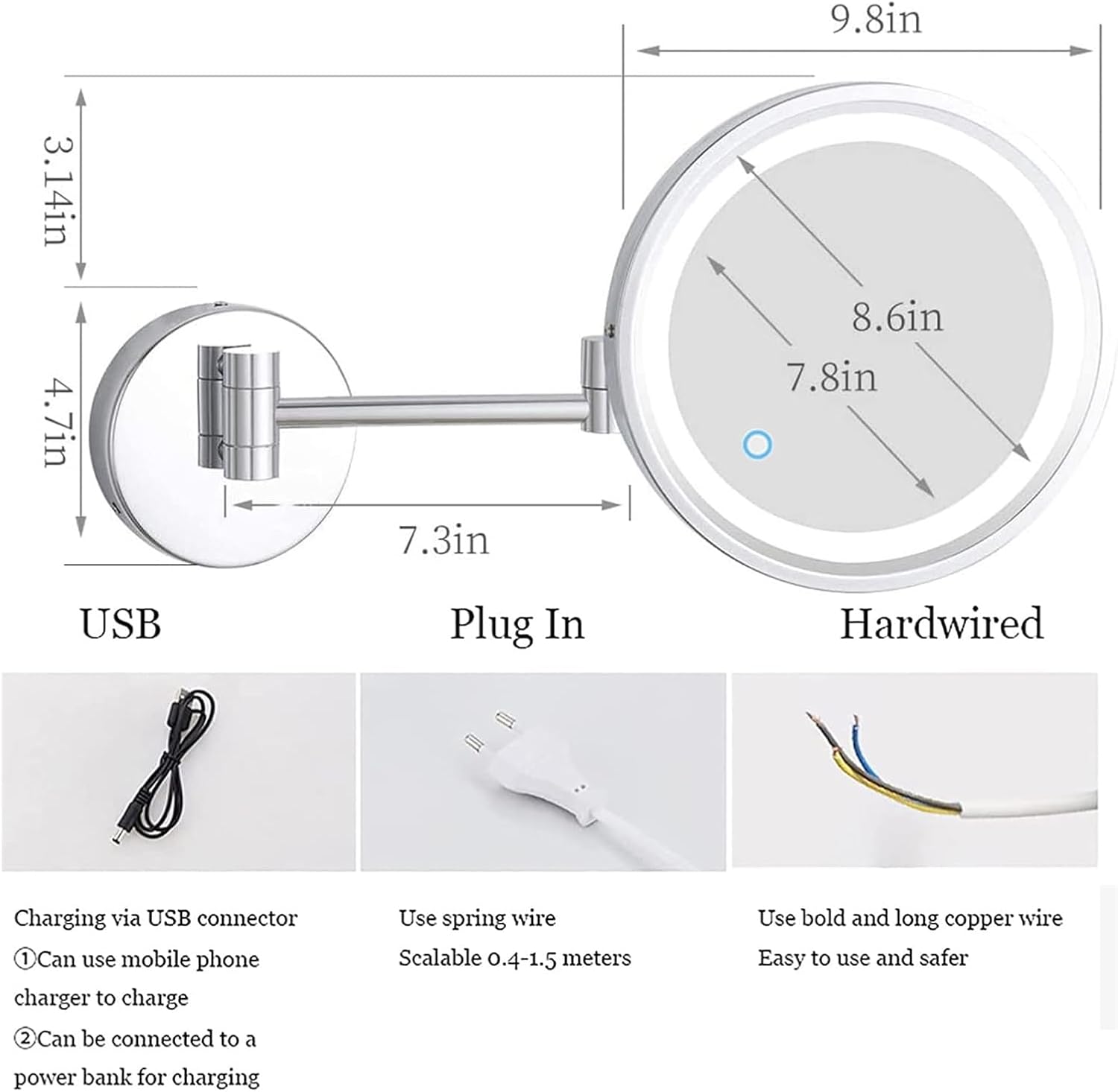 TYCQFCL Lighted Makeup Mirror Rotable Extendable