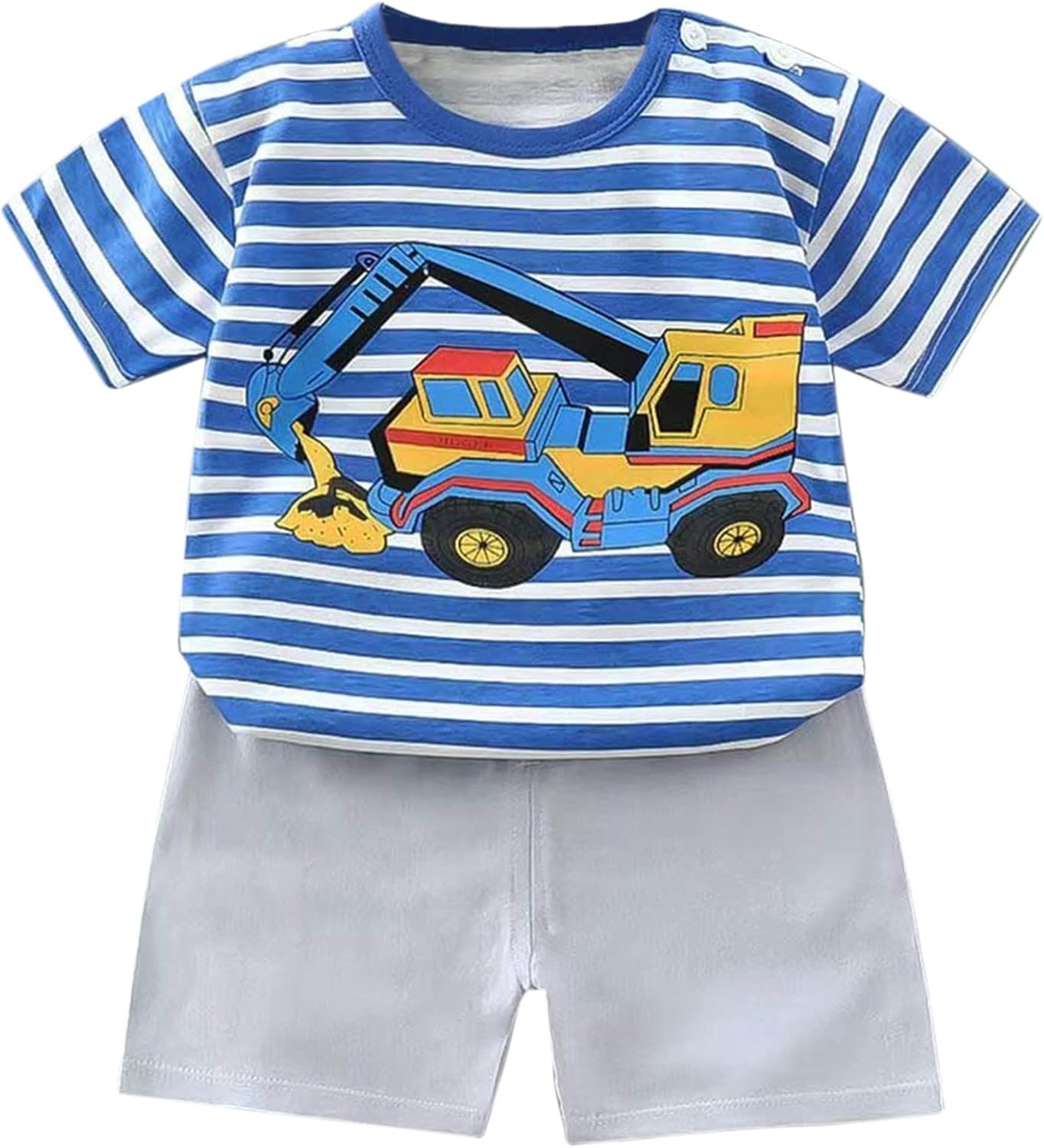 Striped Cartoon Car Boy T-Shirt Shorts Outfit 2025