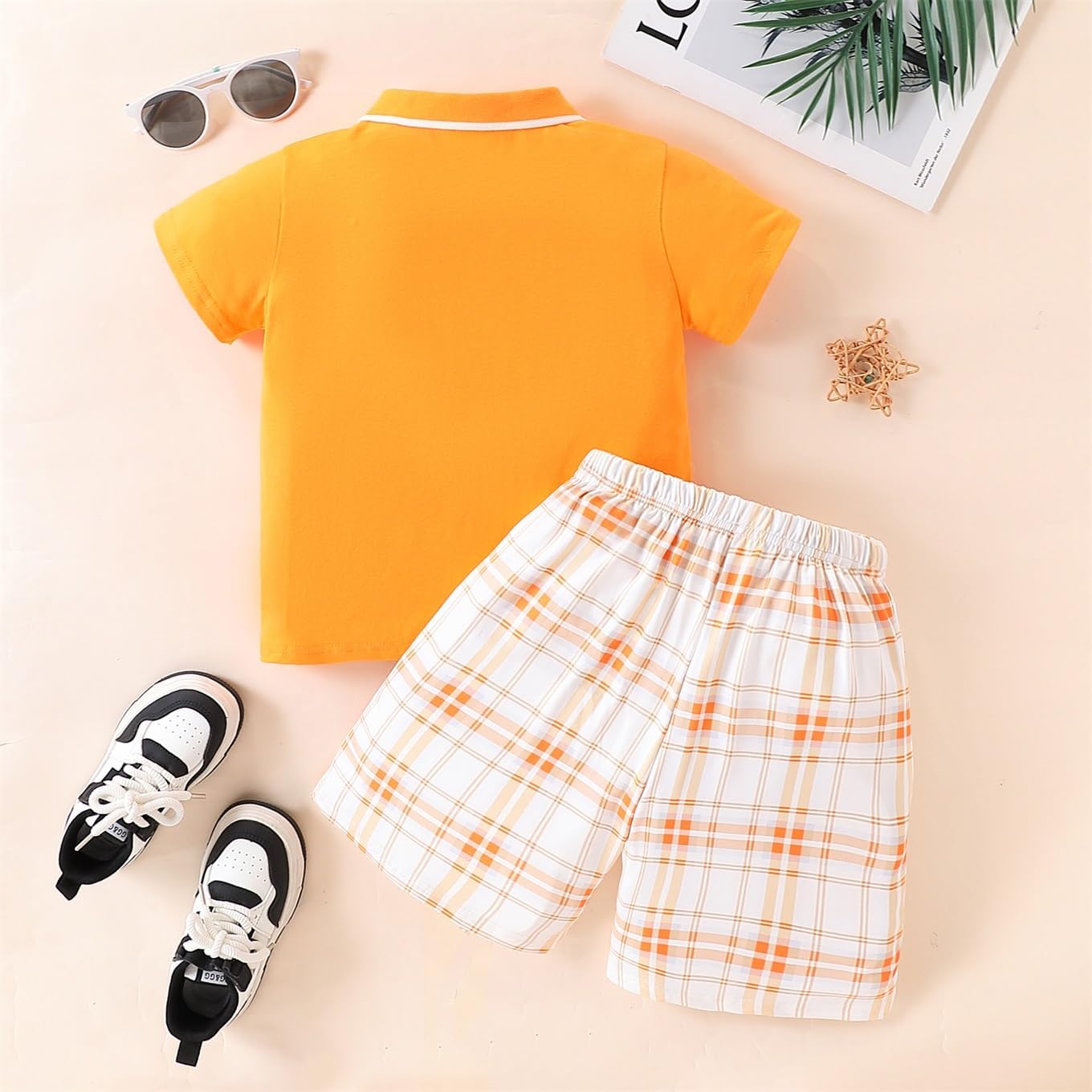 Kids Tween Boy Casual Polo Shirt and Plaid Shorts Set