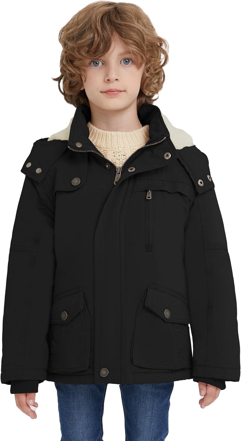 WenVen Boys Winter Thicken Cotton Coat with Sherpa Lining