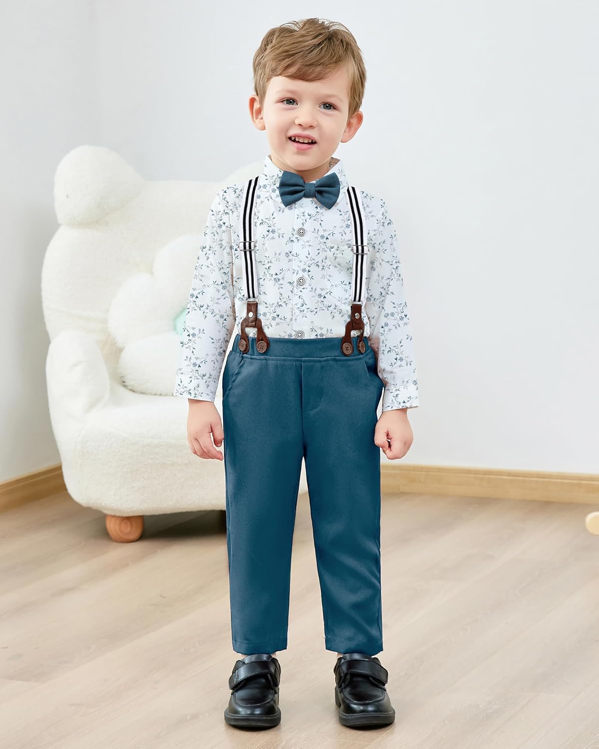 YALLET Toddler Boy bowtie Dress Shirt Suspender PantsShot gun bundle