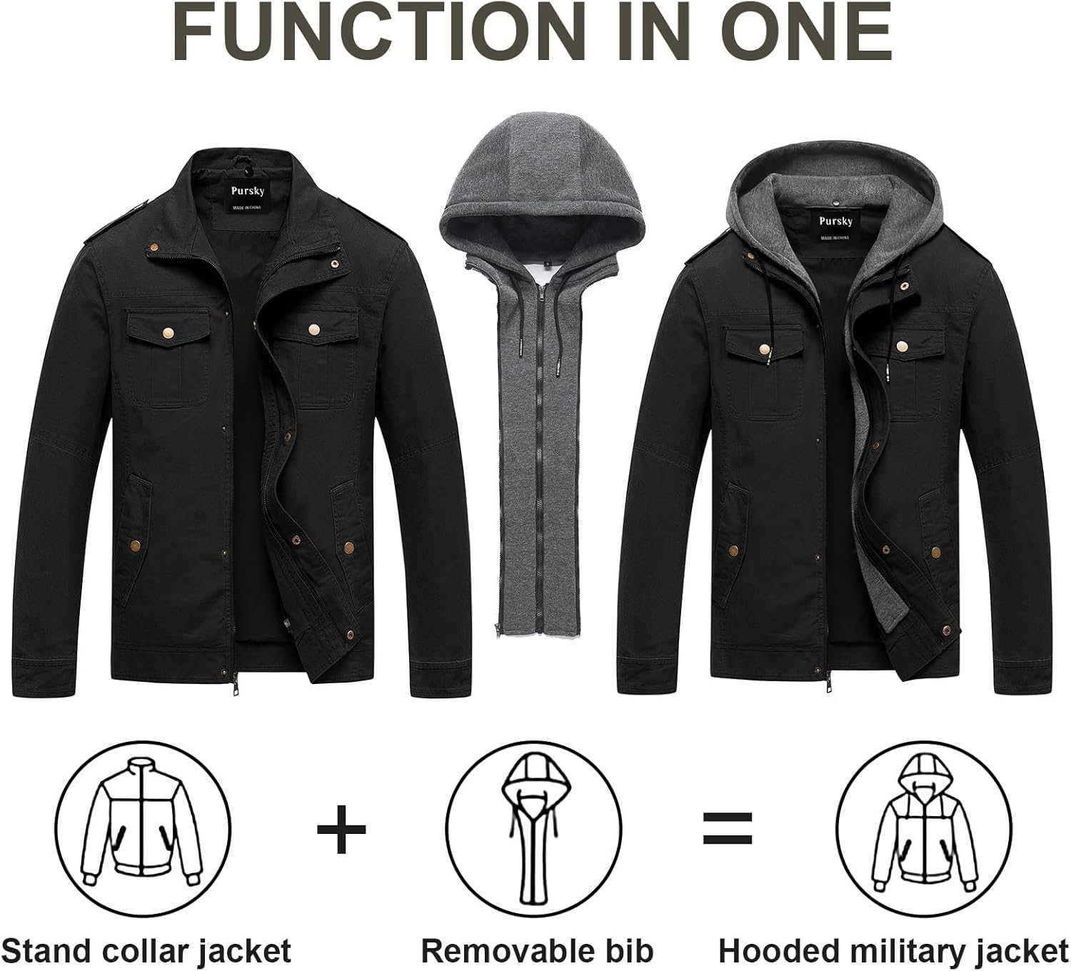 Pursky Mens Military Jacket Fall Weather Ready