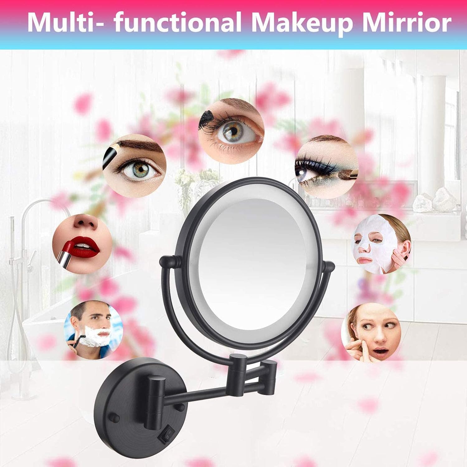 Compact 10X Makeup Mirror with Built-in Lights and Swivel Design